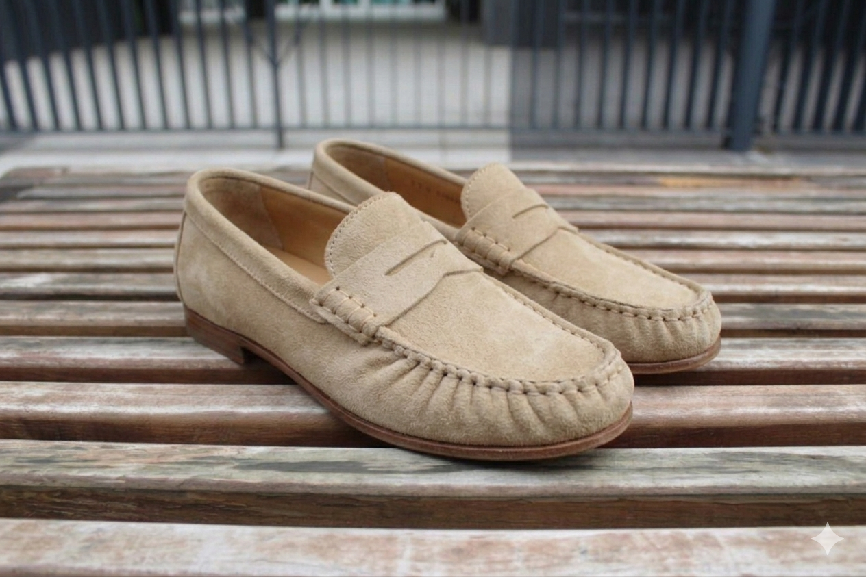 Mocassini scamosciati arricciati beige