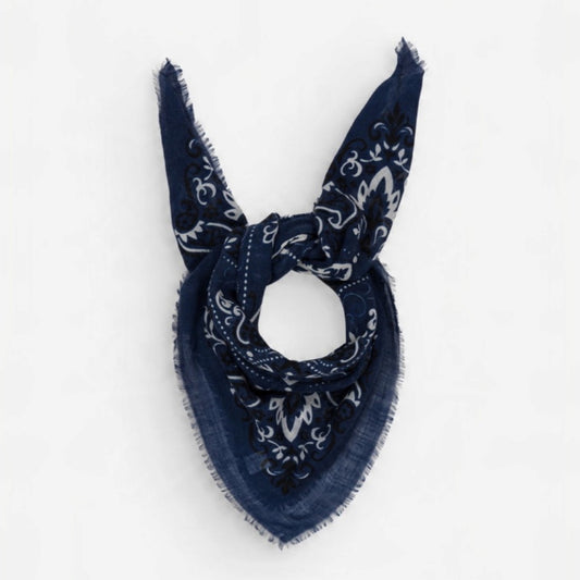 Sciarpa Bandana Lana e Seta Blu notte