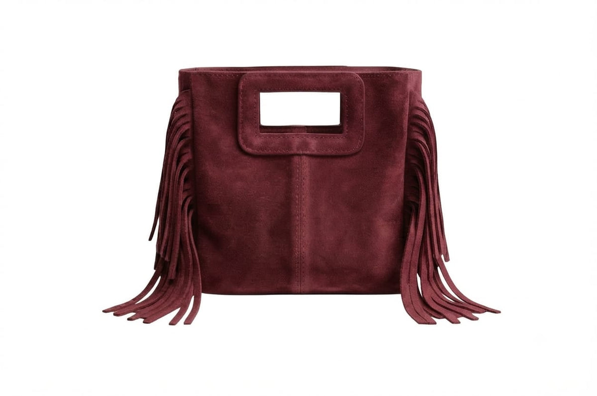Borsa mini Suede con frange bordeaux