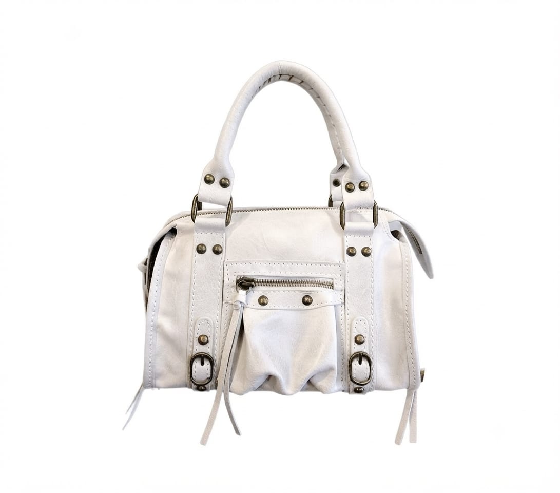 Mini Bag pelle graffiata bianco