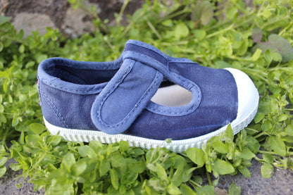 Scarpette Cienta in cotone con strappo blu notte