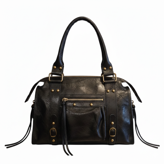 Borsa Media Bag pelle graffiata nero