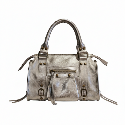 Borsa Mini Bag pelle laminata argento