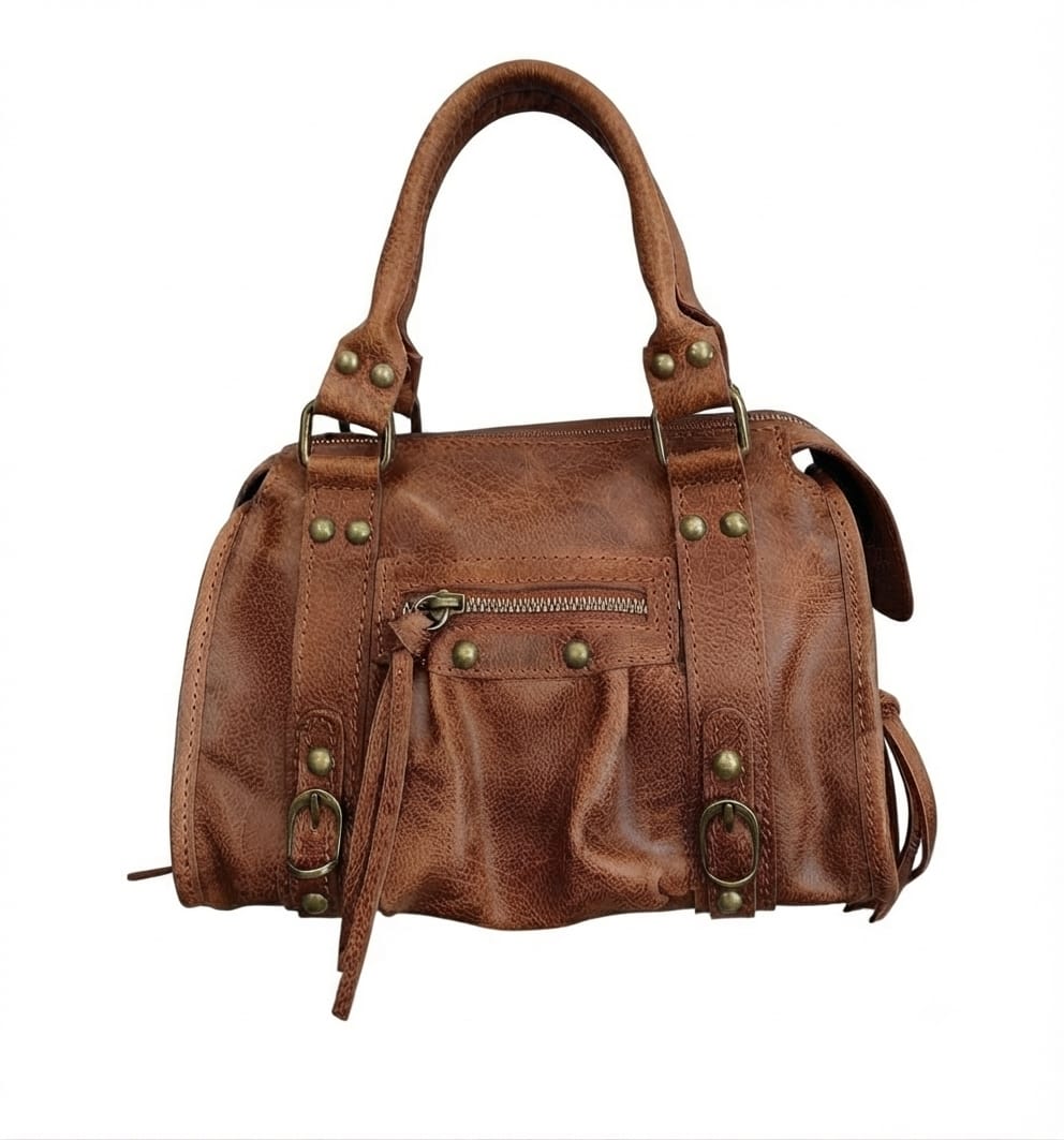 Borsa Mini Bag pelle graffiata marrone