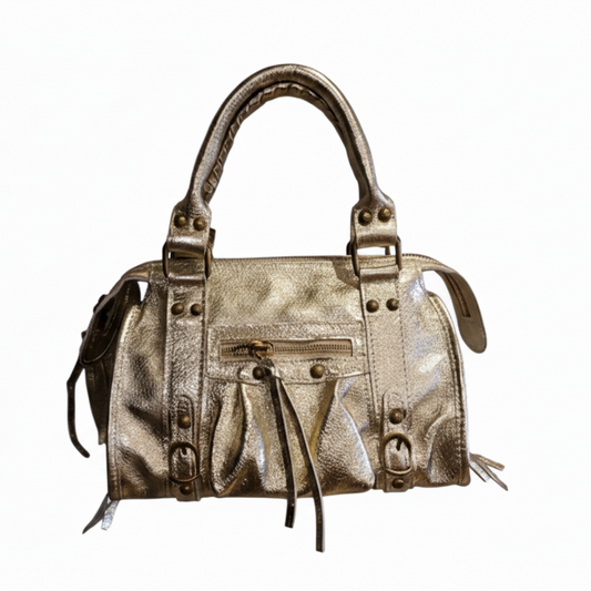 Borsa Mini Bag pelle laminata oro