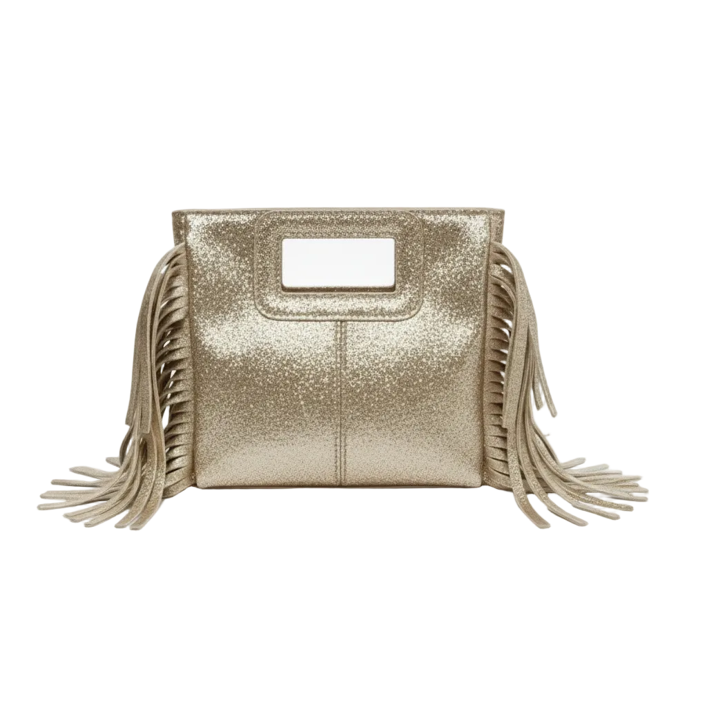 Borsa mini con frange laminato oro