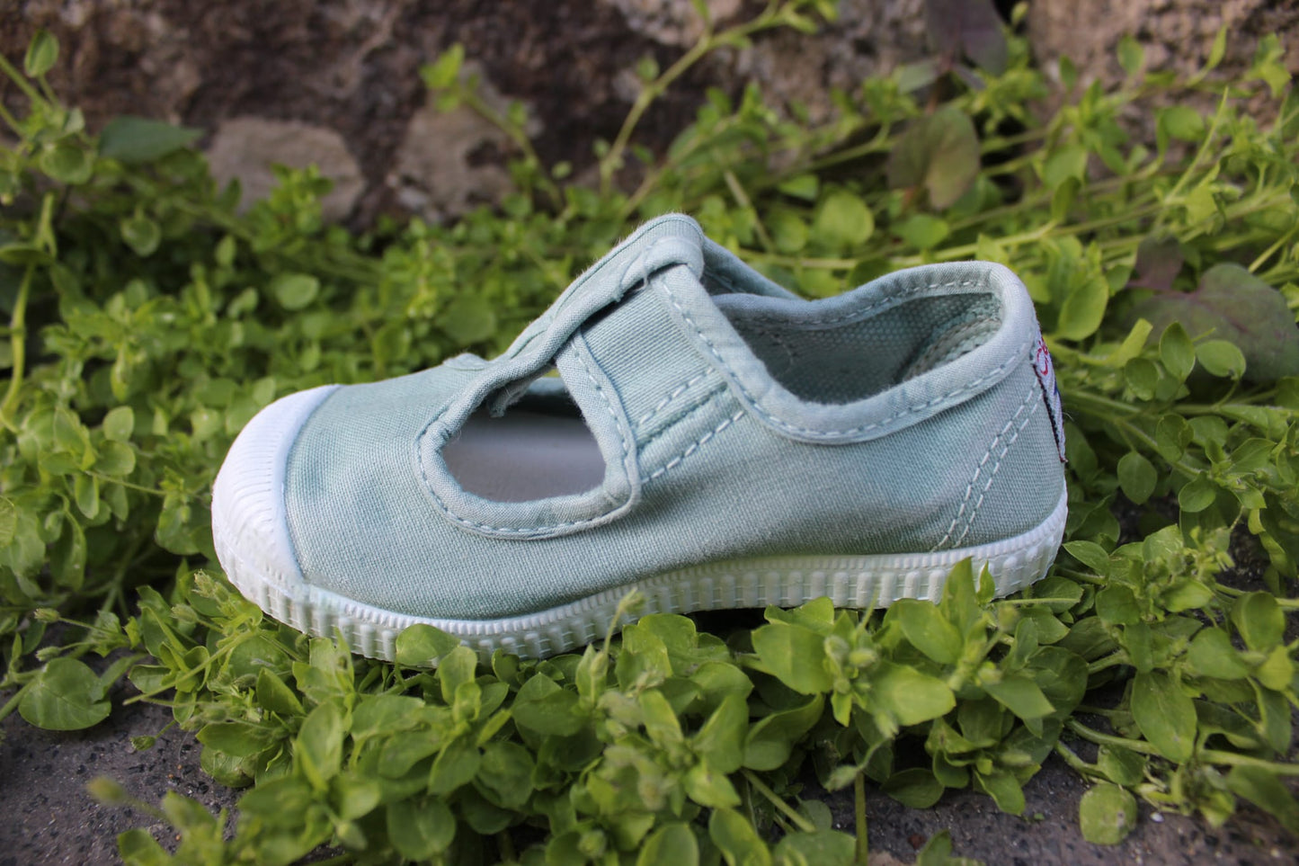 Scarpette Cienta in cotone con strappo verde salvia