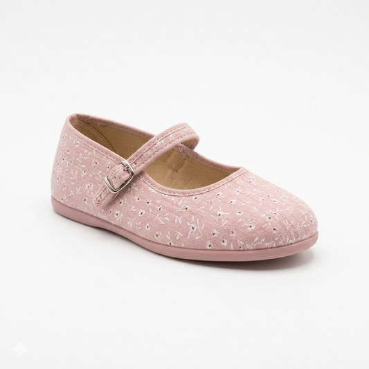 Ballerine in cotone matellassé rosa con fiori