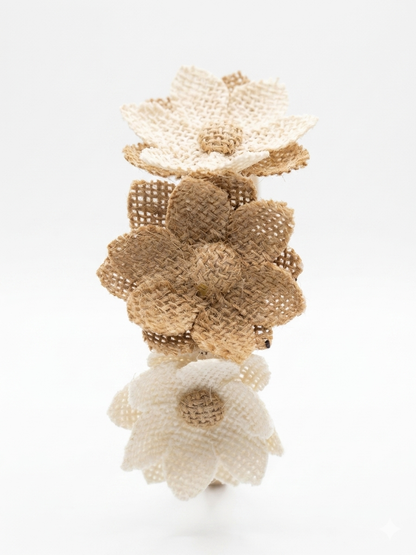 Cerchietto gros grain con fiori in juta