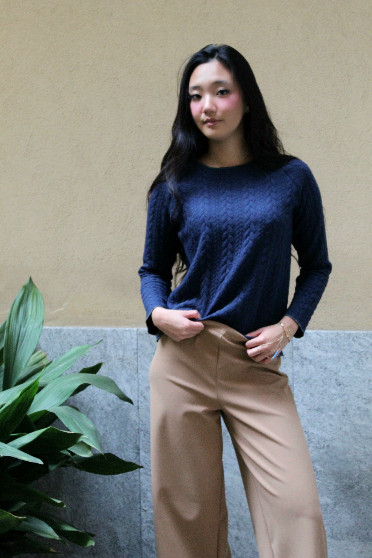 Jogger con elastico in vita scuba felpato beige