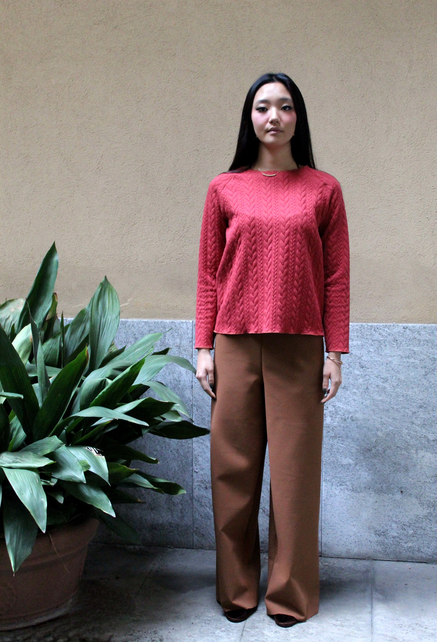 Jogger con elastico in vita scuba felpato cammello