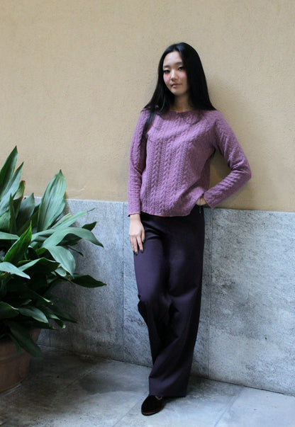 Jogger con elastico in vita scuba felpato viola marrone
