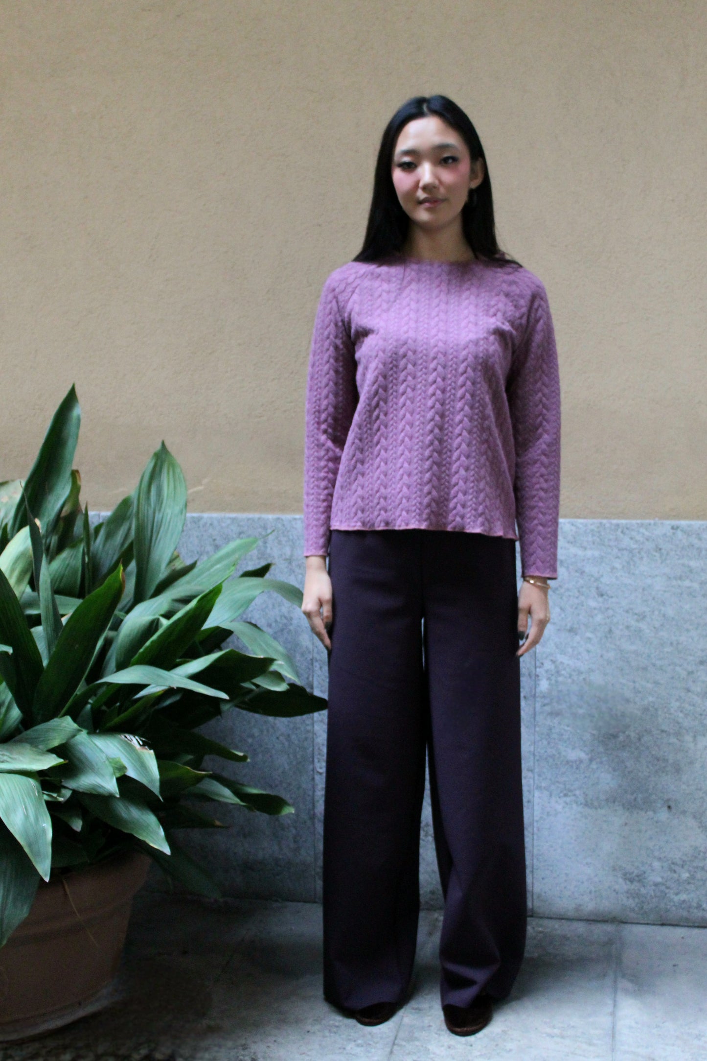 Jogger con elastico in vita scuba felpato viola marrone