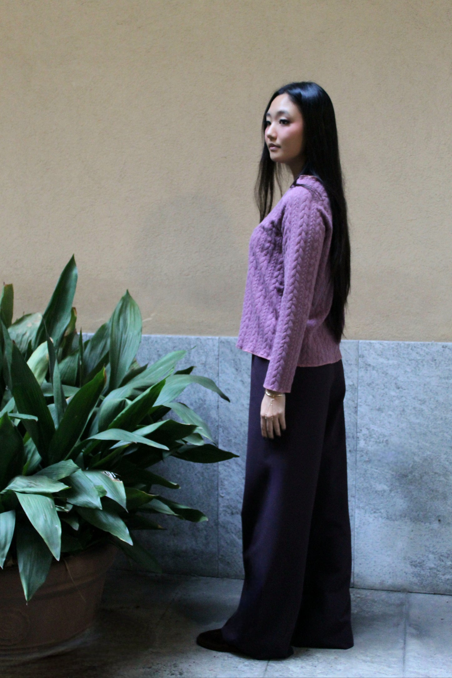 Jogger con elastico in vita scuba felpato viola marrone