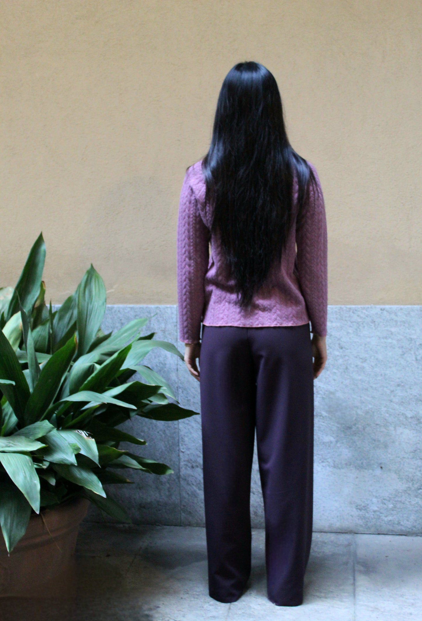 Jogger con elastico in vita scuba felpato viola marrone