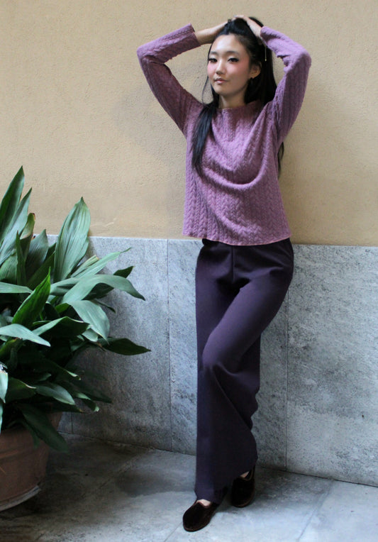 Jogger con elastico in vita scuba felpato viola marrone