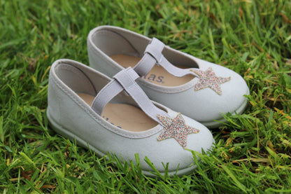 Ballerine stella in cotone verde acqua