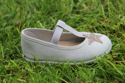 Ballerine stella in cotone verde acqua