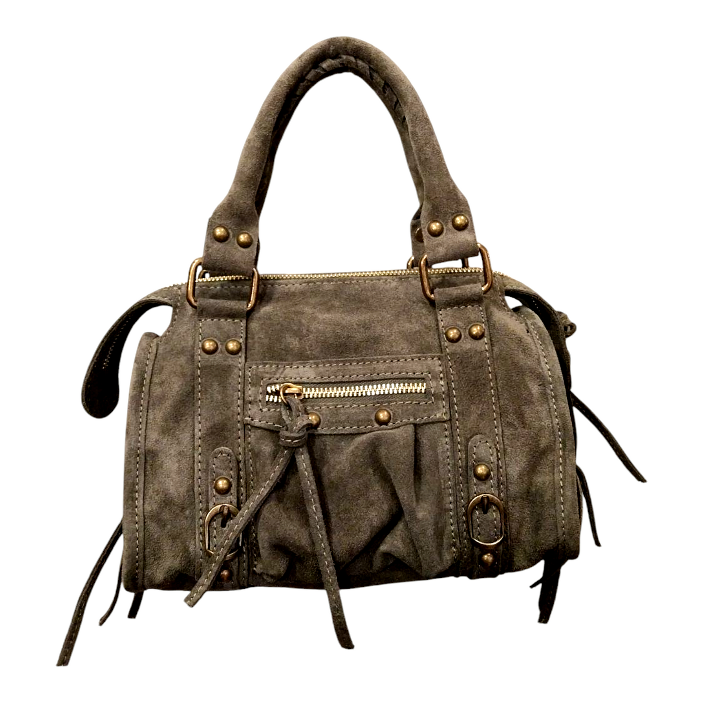 Borsa Mini Bag pelle scamosciata verde militare