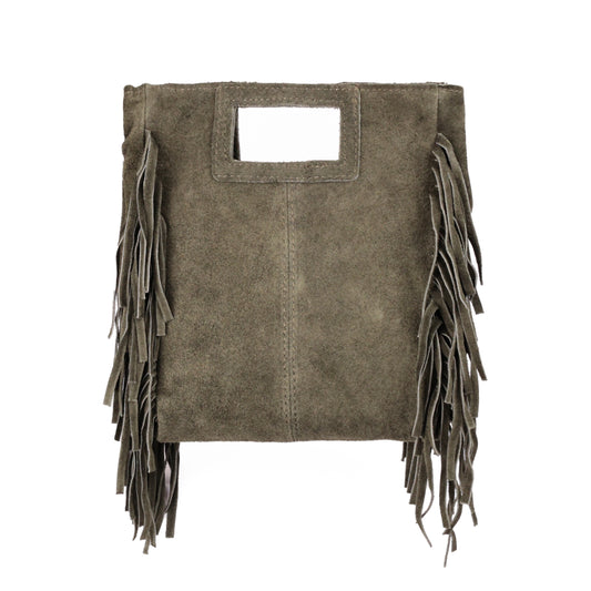 Borsa Suede in pelle scamosciata con frange verdone