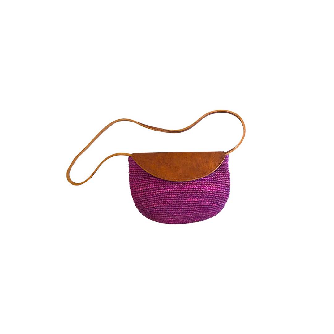 Borsa a tracolla in raffia viola