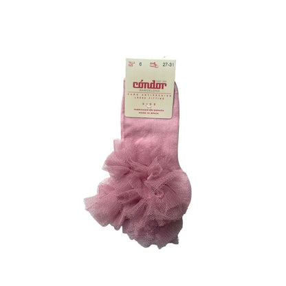 Calzini corti rosa pallido con bordo in tulle