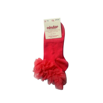 Calzini corti corallo con bordo in tulle