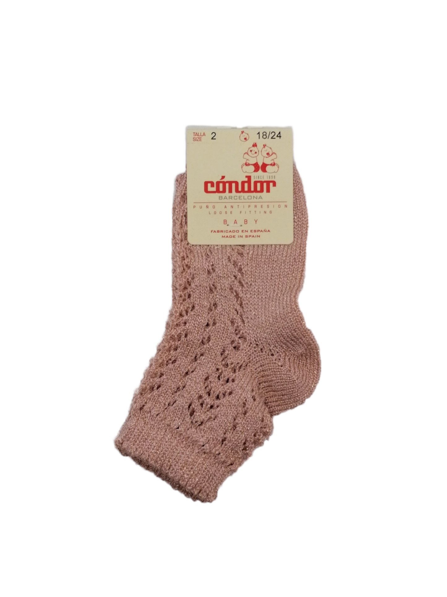 Calzini corti traforati glitter rosa antico