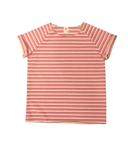 T-shirt righe rosa -taglio vivo