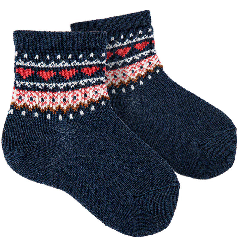 Calze alla caviglia  blu con greca nordica