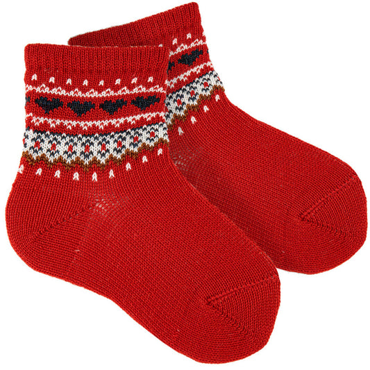 Calze alla caviglia  rosse con greca nordica