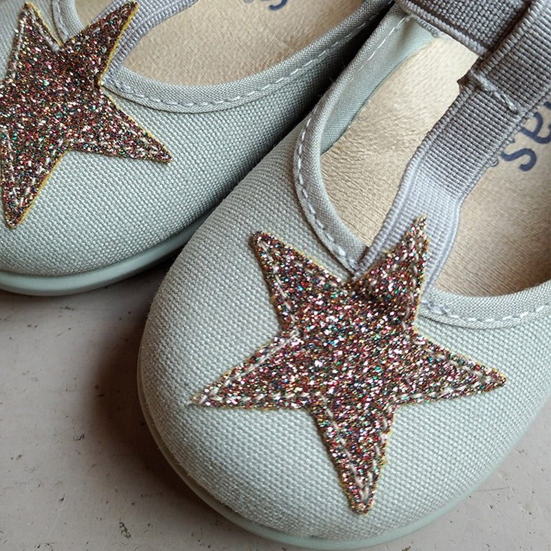 Ballerine stella in cotone verde acqua